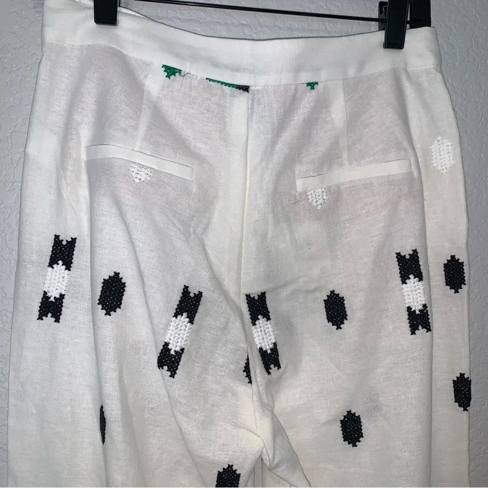 New Zara Embroidered White Linen Blend Pants 2731/259 Small Medium Blogger Fav